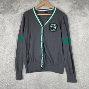 Harry Potter Cardigan Womens Large Gray Slytherin House Varsity Sweater Hogwarts
